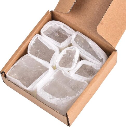 AMOYSTONE 1Lb Bulk Optical Calcite Iceland Spar in Box 7-8 Pcs Irregular White Crystals Rough Stones Raw Crystal Reiki Stone for Home Decor in Kuwait