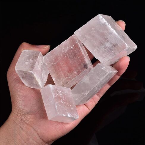 AMOYSTONE 1Lb Bulk Optical Calcite Iceland Spar in Box 7-8 Pcs Irregular White Crystals Rough Stones Raw Crystal Reiki Stone for Home Decor in Kuwait