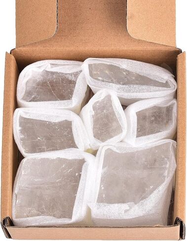 AMOYSTONE 1Lb Bulk Optical Calcite Iceland Spar in Box 7-8 Pcs Irregular White Crystals Rough Stones Raw Crystal Reiki Stone for Home Decor in Kuwait
