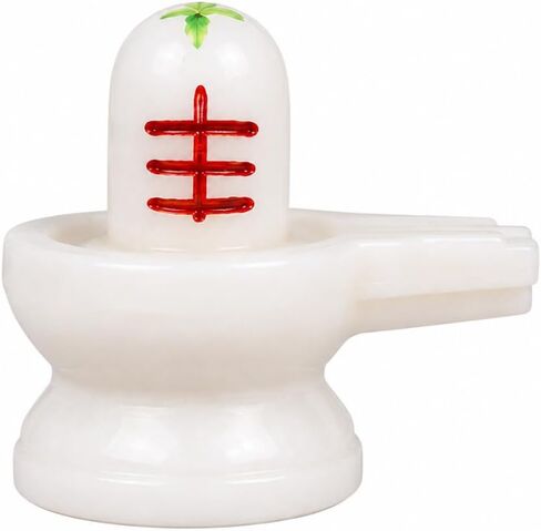 BIGNAY Zyrena White Marble Shiva Lingam 2 Inch with Tripundra & Bel Patra | Shivling for Pooja, Home Temple in Saudi Arabia
