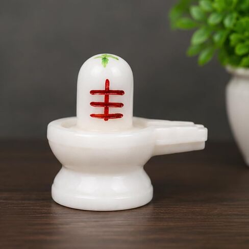 BIGNAY Zyrena White Marble Shiva Lingam 2 Inch with Tripundra & Bel Patra | Shivling for Pooja, Home Temple in Saudi Arabia