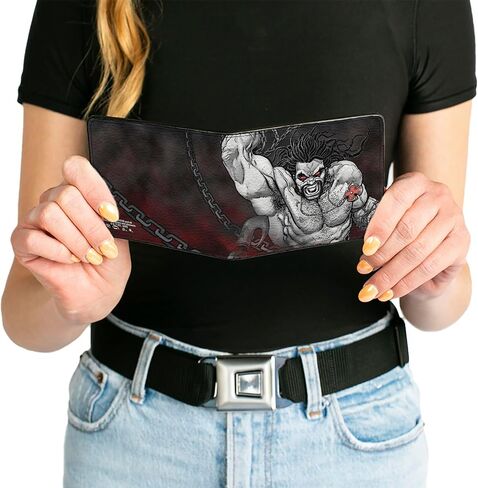 محفظة PU ثنائية الطي بإبزيم - Lobo Action Pose Justice League Forever Evil العدد 23.2 غطاء وضعية رمادي/أحمر in Kuwait