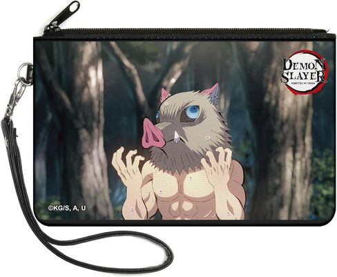 Buckle-Down Demon Slayer Wallet, Zip Clutch, Demon Slayer Inosuke Hashibira Boar Head Pose and Title Logo, Canvas in Kuwait