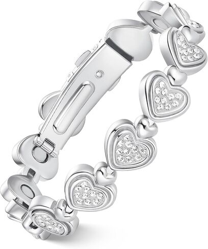 Feraco Pure Copper Bracelets for Women, Ultra Strength Magnetic Bracelet for Women with 3800 Gauss Magnet & Dazzling Austrian Crystals Stone, Heart-Shaped (Rose Gold, 7.09 inches (18cm)) in Kuwait