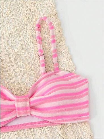 RoseSeek Girl's 2 Piece Striped Bikini Sets Knot Front Spaghetti Strap Tops with High Waisted Panties Beachwear in Kuwait