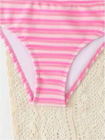 RoseSeek Girl's 2 Piece Striped Bikini Sets Knot Front Spaghetti Strap Tops with High Waisted Panties Beachwear in Kuwait