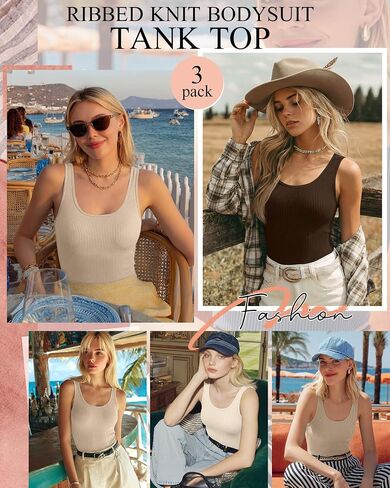 3 Pack Women's Ballet Tank Leotards Ribbed Cotton Scoop Neck Dancewear Sleeveless Adult Gymnastics Bodysuit (Cream, Apricot, Coffee,X-Large) in Kuwait