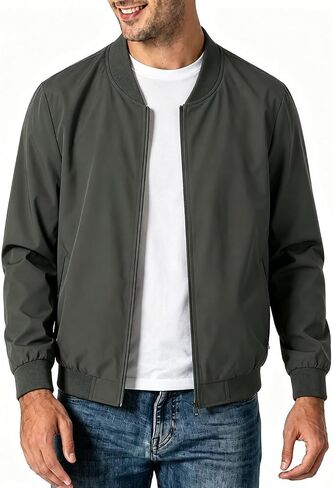 Men's Lightweight Bomber Jacket Spring Fall Casual Windbreaker Full-Zip Coat with Side Pockets in Kuwait