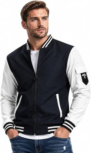 Men's Lightweight Bomber Jacket Spring Fall Casual Windbreaker Full-Zip Coat with Side Pockets in Kuwait