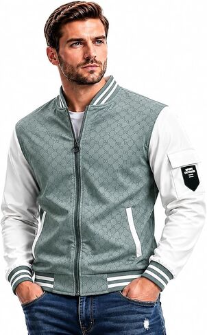 Men's Lightweight Bomber Jacket Spring Fall Casual Windbreaker Full-Zip Coat with Side Pockets in Kuwait