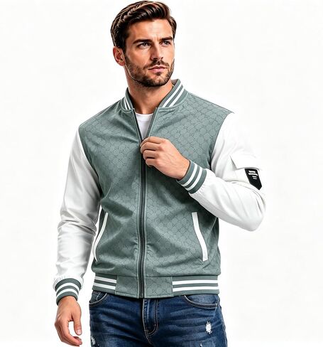 Men's Lightweight Bomber Jacket Spring Fall Casual Windbreaker Full-Zip Coat with Side Pockets in Kuwait