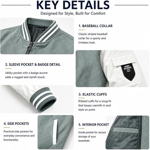 Men's Lightweight Bomber Jacket Spring Fall Casual Windbreaker Full-Zip Coat with Side Pockets in Kuwait