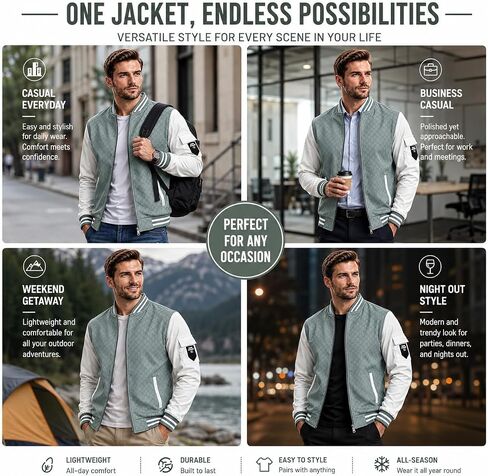 Men's Lightweight Bomber Jacket Spring Fall Casual Windbreaker Full-Zip Coat with Side Pockets in Kuwait