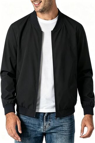 Men's Lightweight Bomber Jacket Spring Fall Casual Windbreaker Full-Zip Coat with Side Pockets in Kuwait