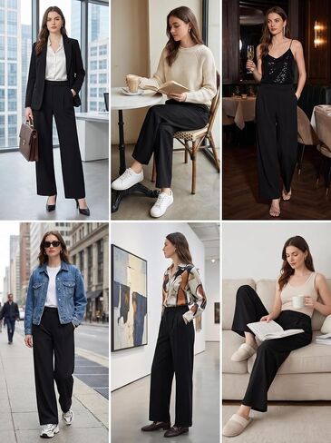 Wide Leg Dress Womens Dress Pants Business Casual Pants for Women with Pockets in Saudi Arabia