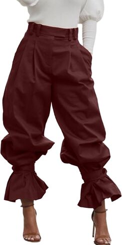 LETSVDO Women Wide Leg Dress Pants High Waist Paper Bag Ruffle Lantern Barrel Slacks Casual Work Business Cropped Trousers in Kuwait