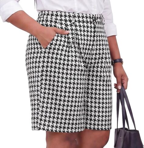Womens Shorts Plus Size High Waisted - Pockets, Flowy Curvy Fit, Bermuda Length for Work, Office, Daily Wear Women in Kuwait