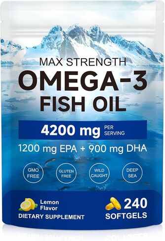 AIQIUSHA Omega 3 Fish Oil Supplements 4200mg – Triple Strength EPA DHA (1200/900), No Fishy Burps, Enteric Coated, Supports Heart, Brain, Joint Health, 240 Softgels (1) in Saudi Arabia