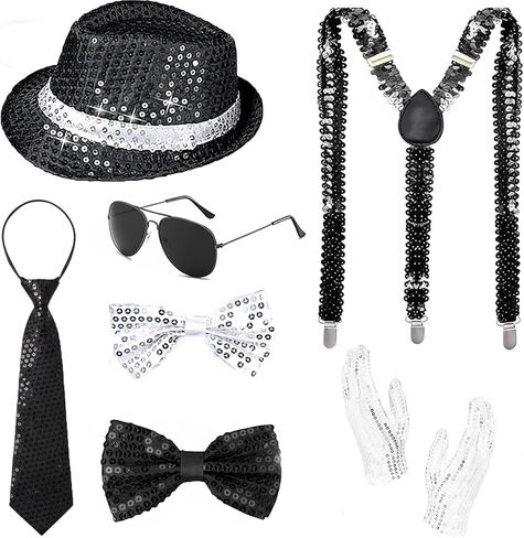 Aicos Pop Star Costume 80s Rock Super Star Dance Cosplay Accessories Hat Sunglasses Tie Halloween Costume in Saudi Arabia
