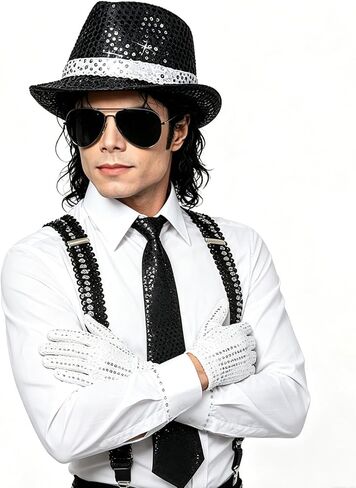 Aicos Pop Star Costume 80s Rock Super Star Dance Cosplay Accessories Hat Sunglasses Tie Halloween Costume in Saudi Arabia