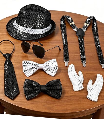 Aicos Pop Star Costume 80s Rock Super Star Dance Cosplay Accessories Hat Sunglasses Tie Halloween Costume in Saudi Arabia