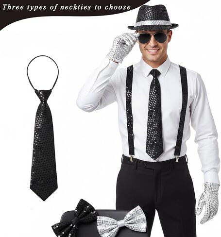 Aicos Pop Star Costume 80s Rock Super Star Dance Cosplay Accessories Hat Sunglasses Tie Halloween Costume in Saudi Arabia