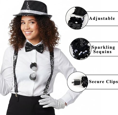 Aicos Pop Star Costume 80s Rock Super Star Dance Cosplay Accessories Hat Sunglasses Tie Halloween Costume in Saudi Arabia