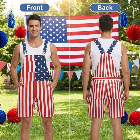 American Flag Overalls for Men Women 4th of July Bib Overalls Denim Patriotic Outfit with Sunglasses Sock Stickers in Kuwait