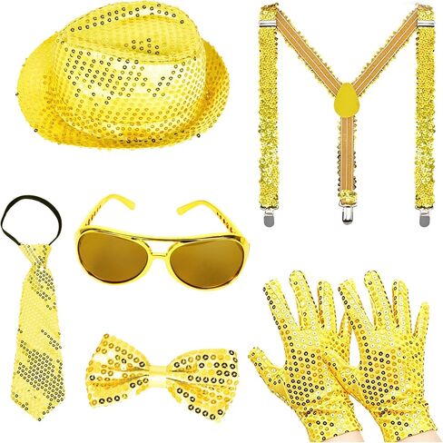 Aicos Pop Star Costume 80s Rock Super Star Dance Cosplay Accessories Hat Sunglasses Tie Halloween Costume in Saudi Arabia