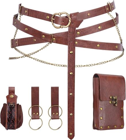 Renaissance Belt Set with Chain-Faux Leather Medieval Pirate Belt Renaissance Accessories Women for Corset Dress in Kuwait