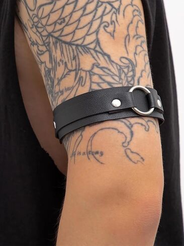 Men’s Faux Leather Arm Band – Adjustable Leather harness Arm Strap with Alloy Hardware for Punk Fashion, Cosplay, Festivals & Workout Styling, Two Piece(Fit Arm 13.0-17.3in) in Saudi Arabia