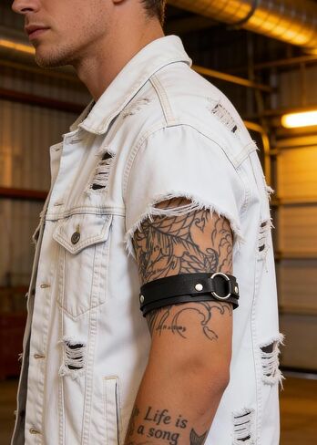 Men’s Faux Leather Arm Band – Adjustable Leather harness Arm Strap with Alloy Hardware for Punk Fashion, Cosplay, Festivals & Workout Styling, Two Piece(Fit Arm 13.0-17.3in) in Saudi Arabia