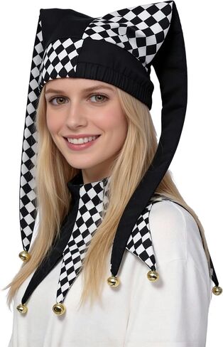 Jester Hat and Collar Set Harlequin Diamond Pattern Medieval Court Jester Costume Accessories in Kuwait