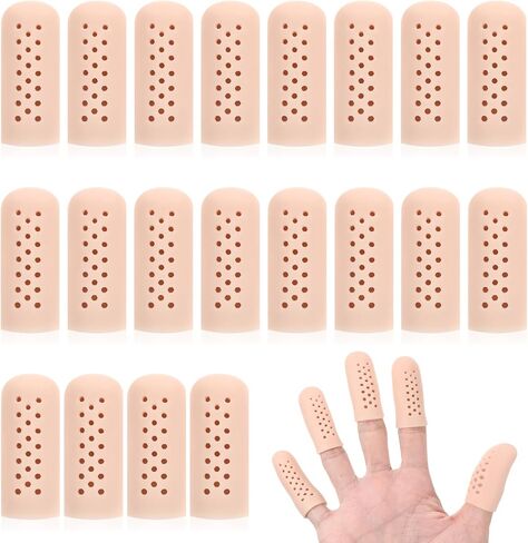 20 Pcs Gel Finger Cots with Air Holes, Silicone Finger Protectors Rubber Fingers Tips Protector Covers Fingers Gloves Guard Breathable Fingertip Protector for Cracking Calluses Blisters Protect in Kuwait