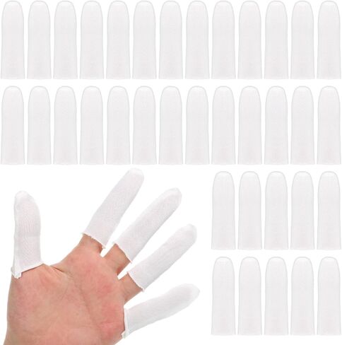 100 Pieces Finger Sleeve, Thumb Sleeve Cotton, Thumb Cots Breathable Fingertips Protective Cover for Thumb & Toe, Moisture Wicking & Sweat Absorbent (White) in Kuwait