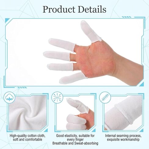 100 Pieces Finger Sleeve, Thumb Sleeve Cotton, Thumb Cots Breathable Fingertips Protective Cover for Thumb & Toe, Moisture Wicking & Sweat Absorbent (White) in Kuwait