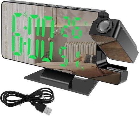 Digital Projection Alarm Clock with 180° Rotatable Projector, Large Mirror Display Digital Clock for Bedroom Ceiling, 4-Level Dimmable Ceiling Clock with Snooze & Night Mode, Modern Desk Clock (Green) in Saudi Arabia