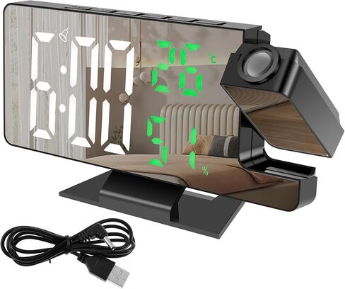Digital Projection Alarm Clock with 180° Rotatable Projector, Large Mirror Display Digital Clock for Bedroom Ceiling, 4-Level Dimmable Ceiling Clock with Snooze & Night Mode, Modern Desk Clock (Green) in Saudi Arabia