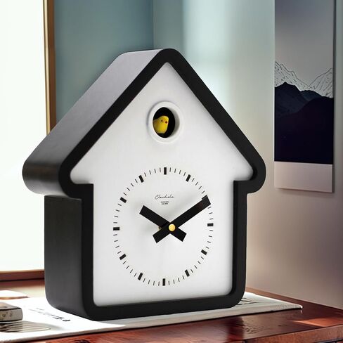 Cloudnola Modern Wooden House Cuckoo Clock, Black and White, Hourly Bird Voice Chirping, Silent Timekeeping, 11 x 10 x 3 inches, for Living Room, Kitchen, Office, or Gifts in Saudi Arabia