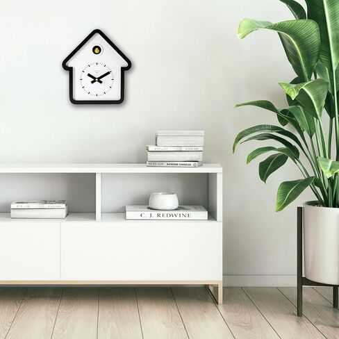 Cloudnola Modern Wooden House Cuckoo Clock, Black and White, Hourly Bird Voice Chirping, Silent Timekeeping, 11 x 10 x 3 inches, for Living Room, Kitchen, Office, or Gifts in Saudi Arabia