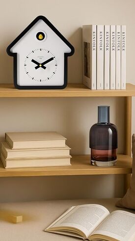 Cloudnola Modern Wooden House Cuckoo Clock, Black and White, Hourly Bird Voice Chirping, Silent Timekeeping, 11 x 10 x 3 inches, for Living Room, Kitchen, Office, or Gifts in Saudi Arabia