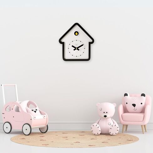 Cloudnola Modern Wooden House Cuckoo Clock, Black and White, Hourly Bird Voice Chirping, Silent Timekeeping, 11 x 10 x 3 inches, for Living Room, Kitchen, Office, or Gifts in Saudi Arabia