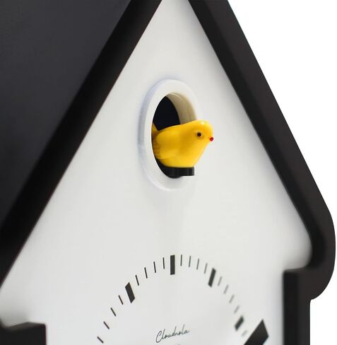 Cloudnola Modern Wooden House Cuckoo Clock, Black and White, Hourly Bird Voice Chirping, Silent Timekeeping, 11 x 10 x 3 inches, for Living Room, Kitchen, Office, or Gifts in Saudi Arabia