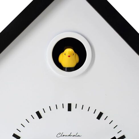 Cloudnola Modern Wooden House Cuckoo Clock, Black and White, Hourly Bird Voice Chirping, Silent Timekeeping, 11 x 10 x 3 inches, for Living Room, Kitchen, Office, or Gifts in Saudi Arabia