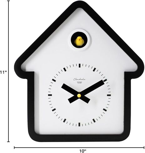 Cloudnola Modern Wooden House Cuckoo Clock, Black and White, Hourly Bird Voice Chirping, Silent Timekeeping, 11 x 10 x 3 inches, for Living Room, Kitchen, Office, or Gifts in Saudi Arabia