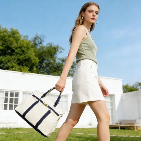 Womens Canvas Tote Handbag with Front Buckle Closure and Dual Handles. in Kuwait