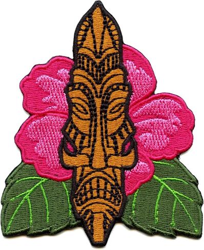 Tiki Hibiscus Pacific Islander Patch Hawaii Flower Embroidered Iron On in Kuwait