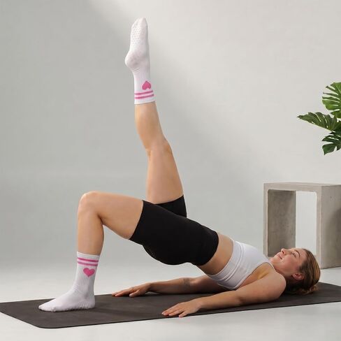 Pilates Socks with Grips for Women, Love Heart-Patterned Non Slip Yoga Socks for Barre Workout Dance in Saudi Arabia