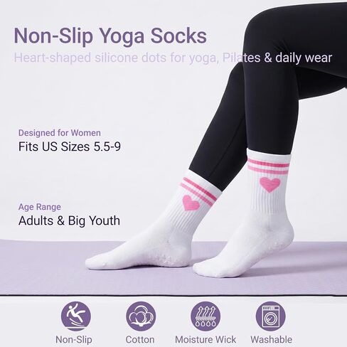 Pilates Socks with Grips for Women, Love Heart-Patterned Non Slip Yoga Socks for Barre Workout Dance in Saudi Arabia