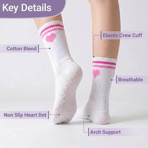 Pilates Socks with Grips for Women, Love Heart-Patterned Non Slip Yoga Socks for Barre Workout Dance in Saudi Arabia